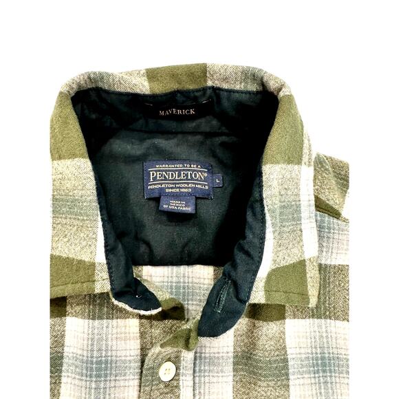 PENDLETON 'Maverick' Merino 100% Wool Plaid Shirt Button Pockets-Men's Size L - Picture 10 of 11